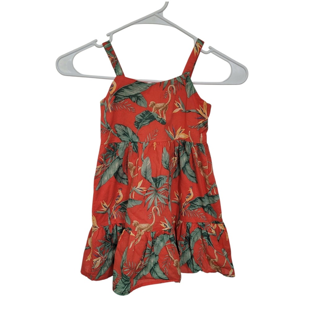Janie and Jack Girls Vibrant Poppy Tropical Monkey Print Tiered Dress Size 3